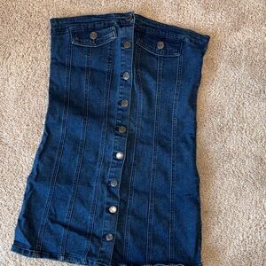 Y2K Dark Blue Denim Strapless Tube Top L Vintage Button-Up Trendy